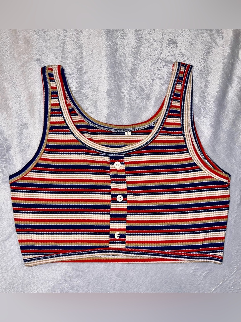 Y2K 2000's Crop Striped Tank Top Shirt Faux Buttons Women's Large